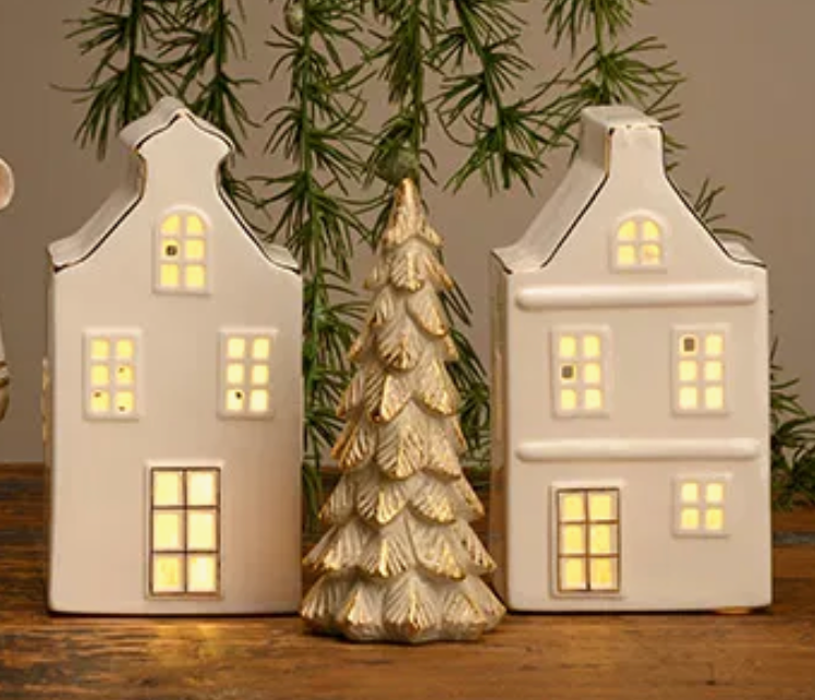 Theelichthuisje wit LED timer 8x17x8 cm