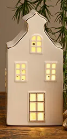 Theelichthuisje wit LED timer 8x17x8 cm