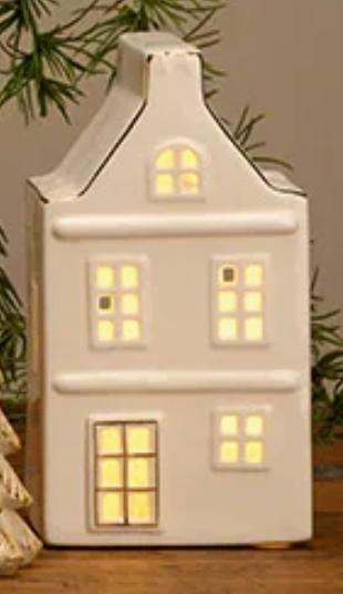 Theelichthuisje wit LED timer 8x17x8 cm