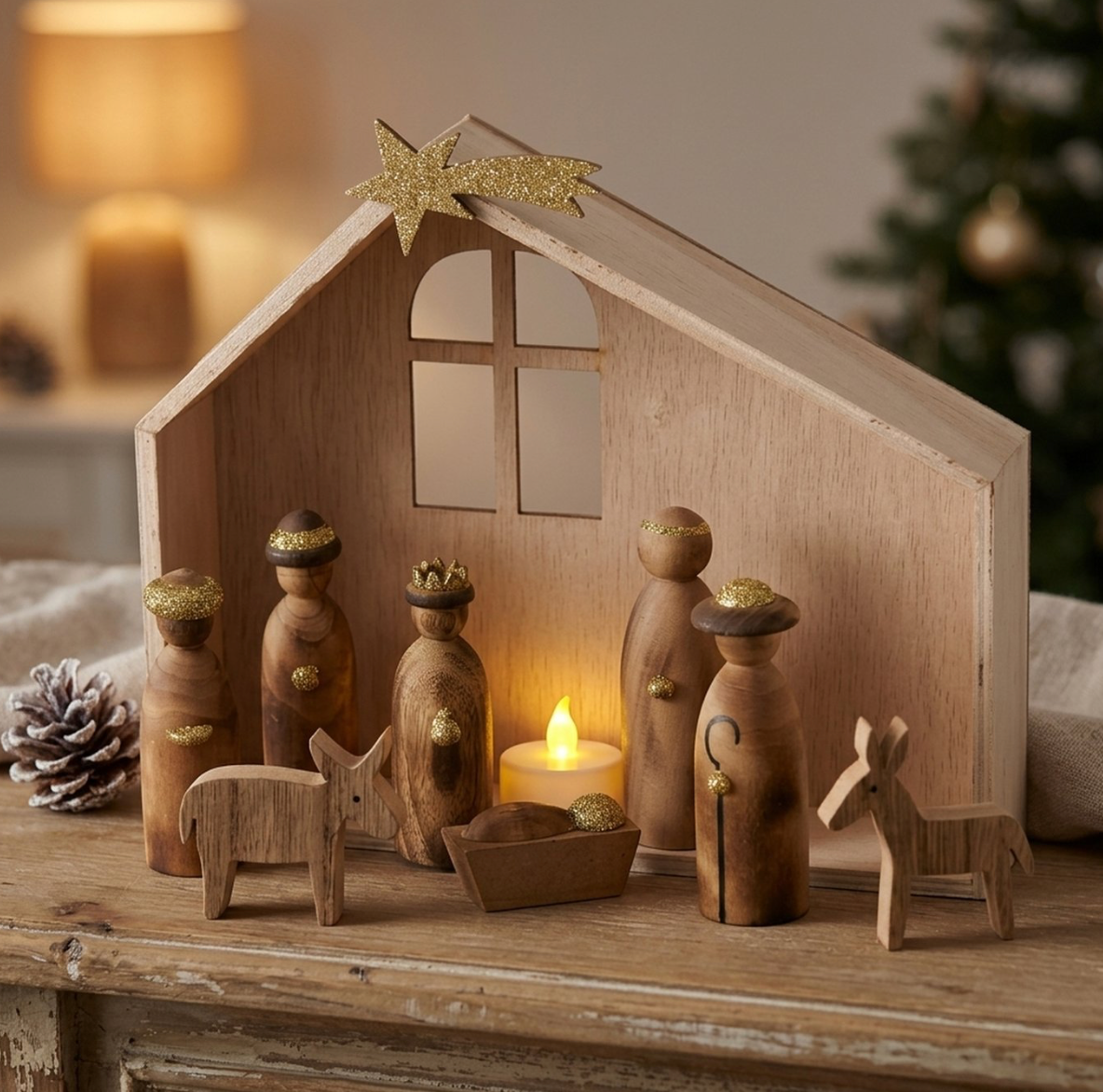 Kerststal Hout Luminaro