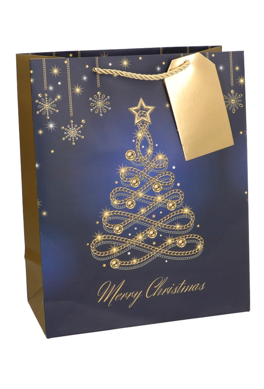 Kersttasje Groot Christmas Blue Tree Gold