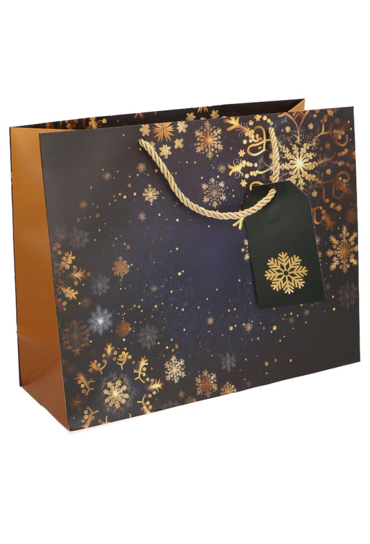 Kersttasje Groot Laag Snow Flakes Blue