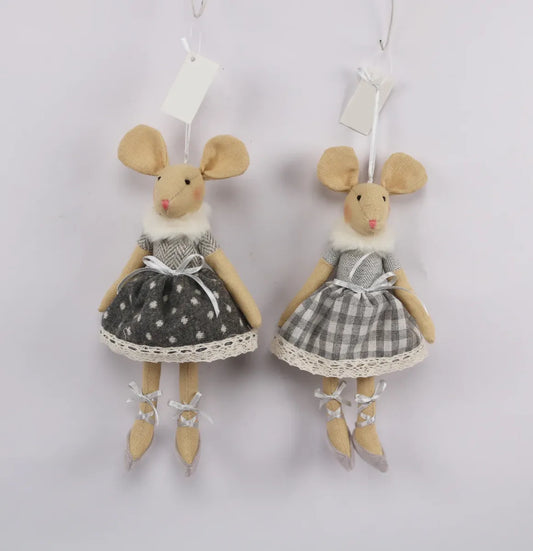 Ballerina Muis grijs met stippen 24 cm hanger