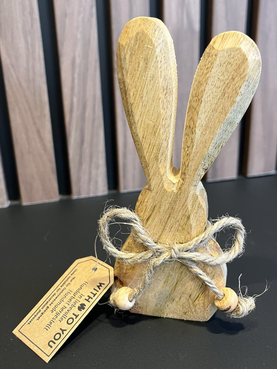 Konijntje mangohout met strik H14cm