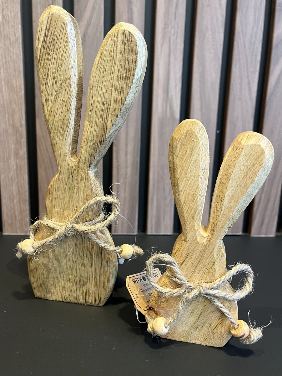 Konijntje mangohout met strik H14cm