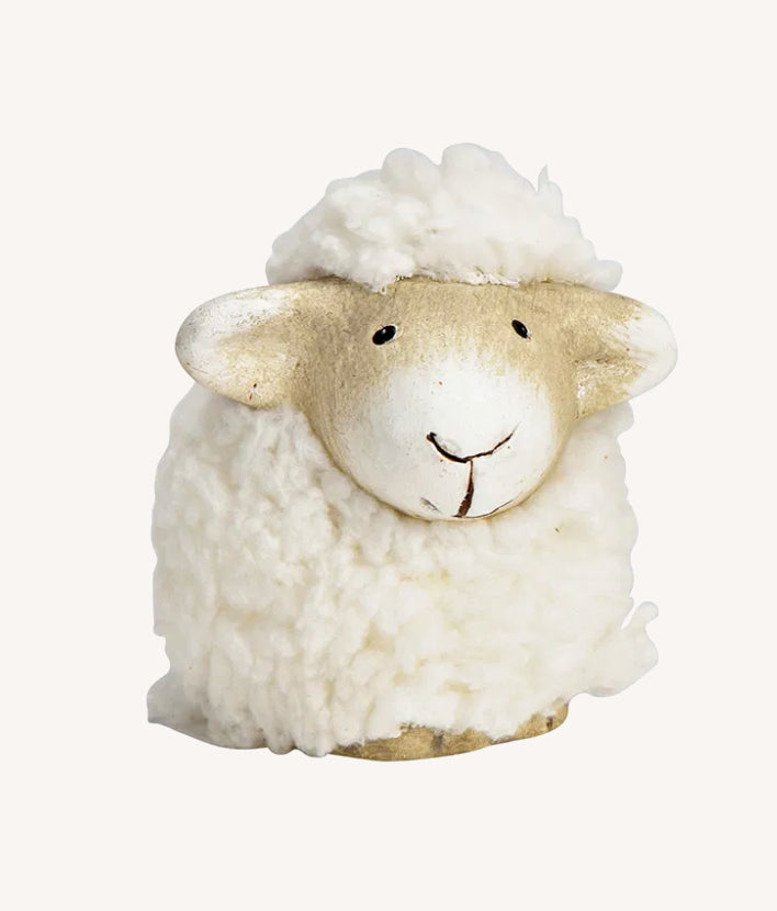 Schaap van klei- imitatiebont 7x7x7 cm