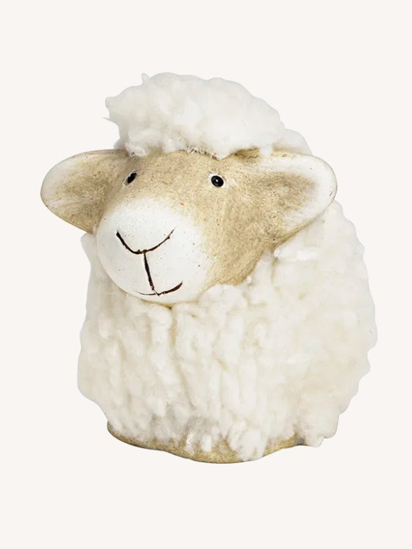 Schaap van klei- imitatiebont 7x7x7 cm