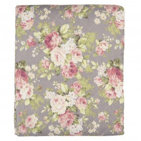 Bedsprei Grijs 2-persoons (240x260 cm) bloemen polyester