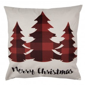 Sierkussen Polyester rood beige Kerstbomen 45x45 cm