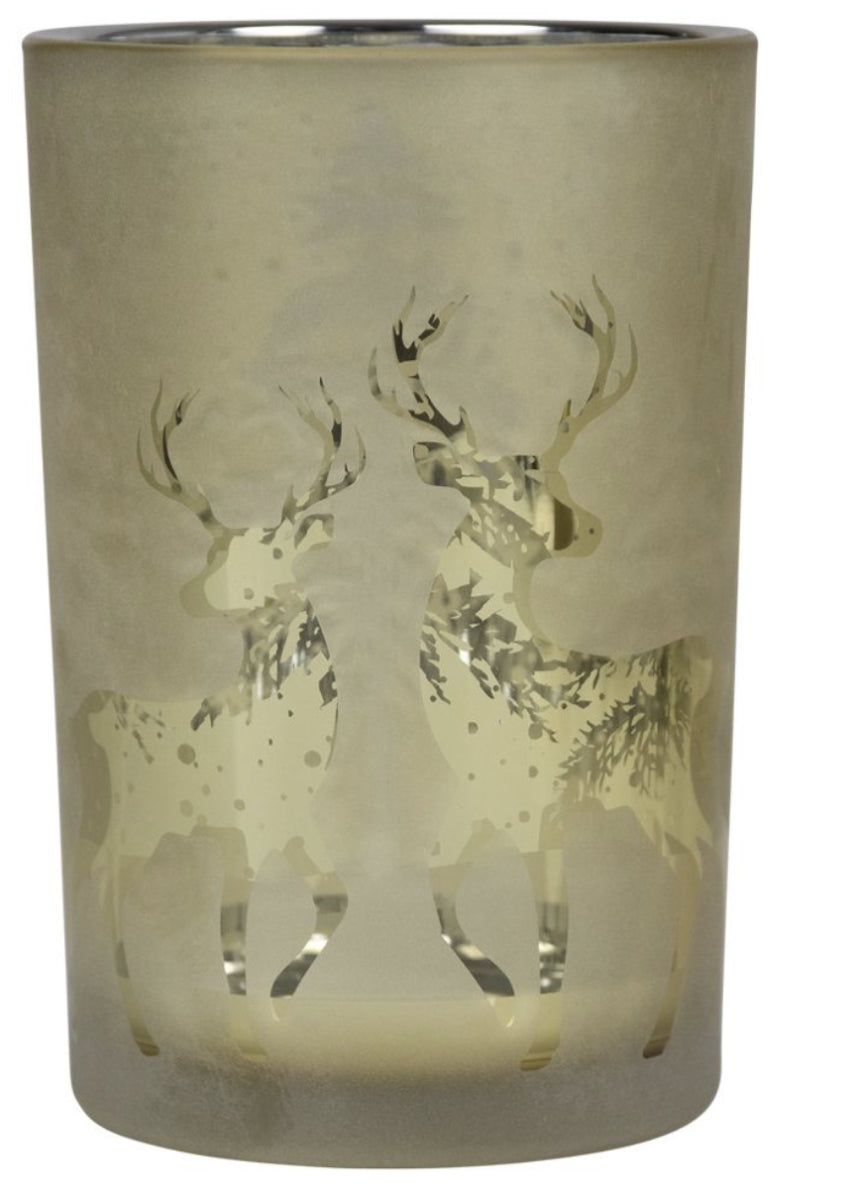 Windlicht Silhouette Dansend hert goud Large 18 cm