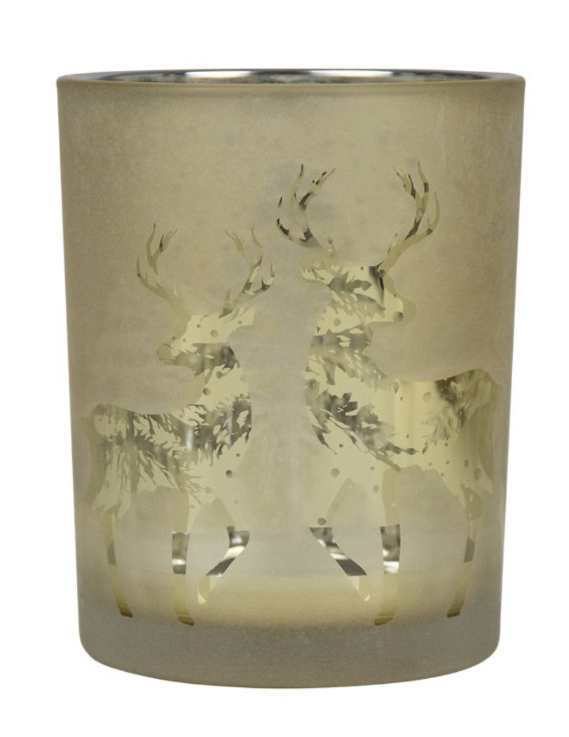 Windlicht Silhouette Dansend hert goud Medium 12 cm