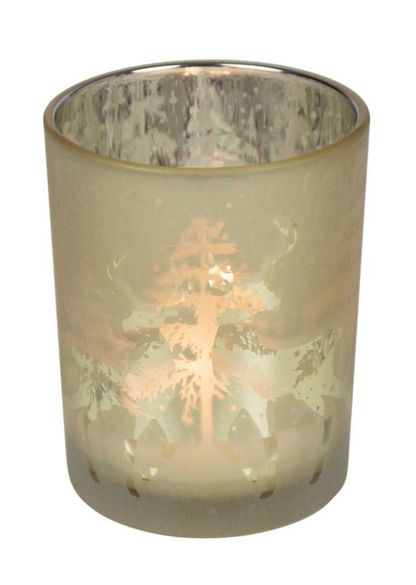 Windlicht Silhouette Dansend hert goud Medium 12 cm
