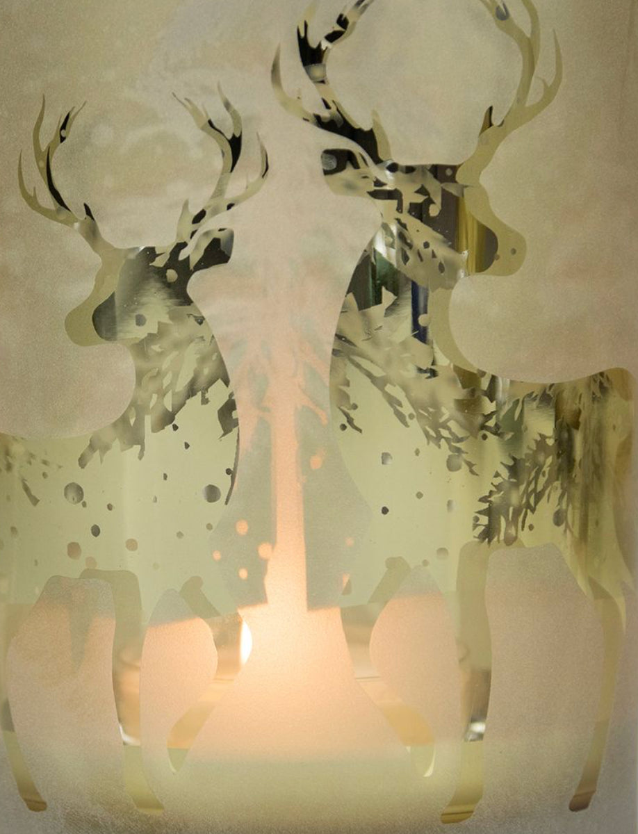 Windlicht Silhouette Dansend hert goud Medium 12 cm