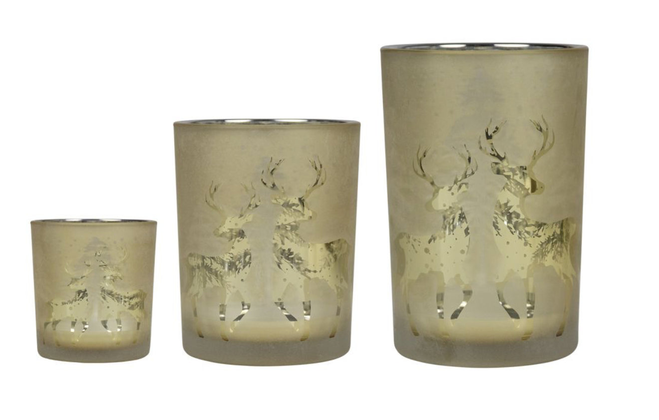 Windlicht Silhouette Dansend hert goud Medium 12 cm