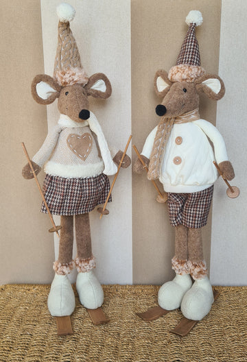 Koppel Muis op ski's beige outfit 56 cm