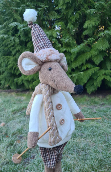 Koppel Muis op ski's beige outfit 56 cm