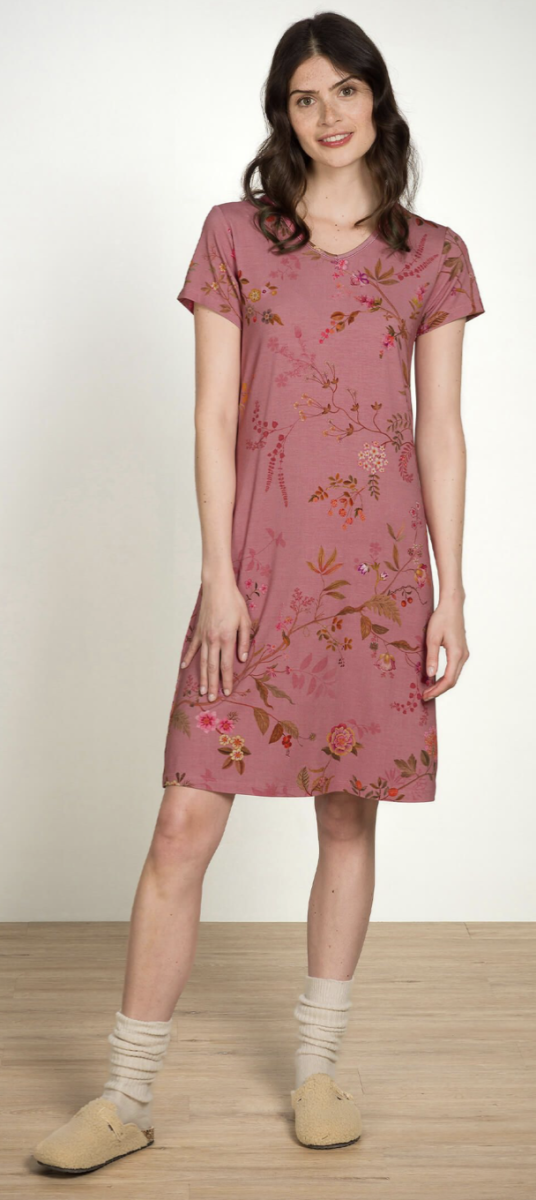 Djoy Nightdress Bodhi Flowers Donkerroze