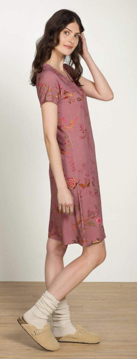 Djoy Nightdress Bodhi Flowers Donkerroze