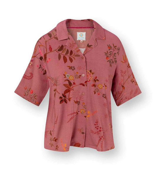 Flora Top Korte Mouw Bodhi Flower Donkerroze