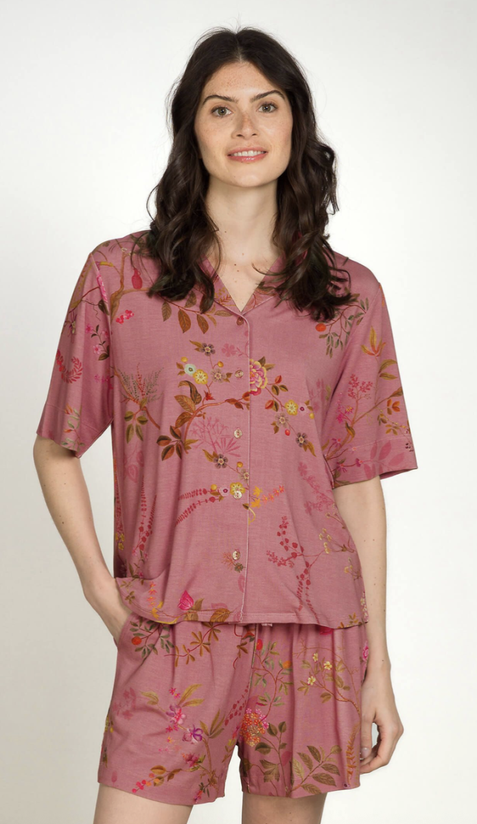 Flora Top Korte Mouw Bodhi Flower Donkerroze
