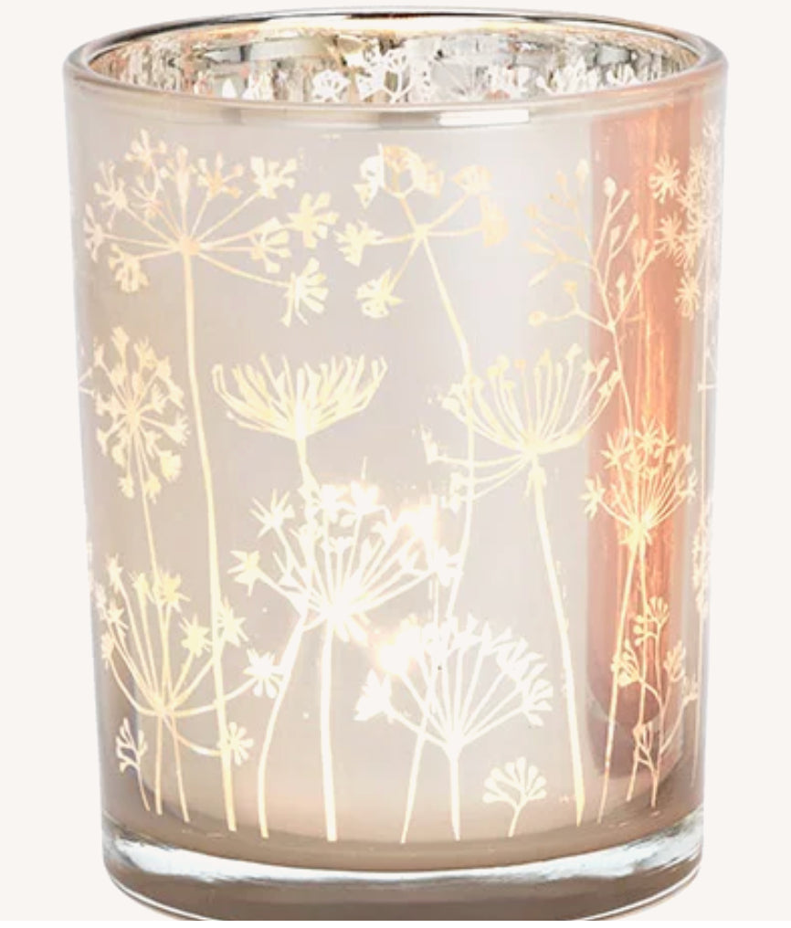 Windlicht Bloemen Glas Crème Large 10x12x10cm