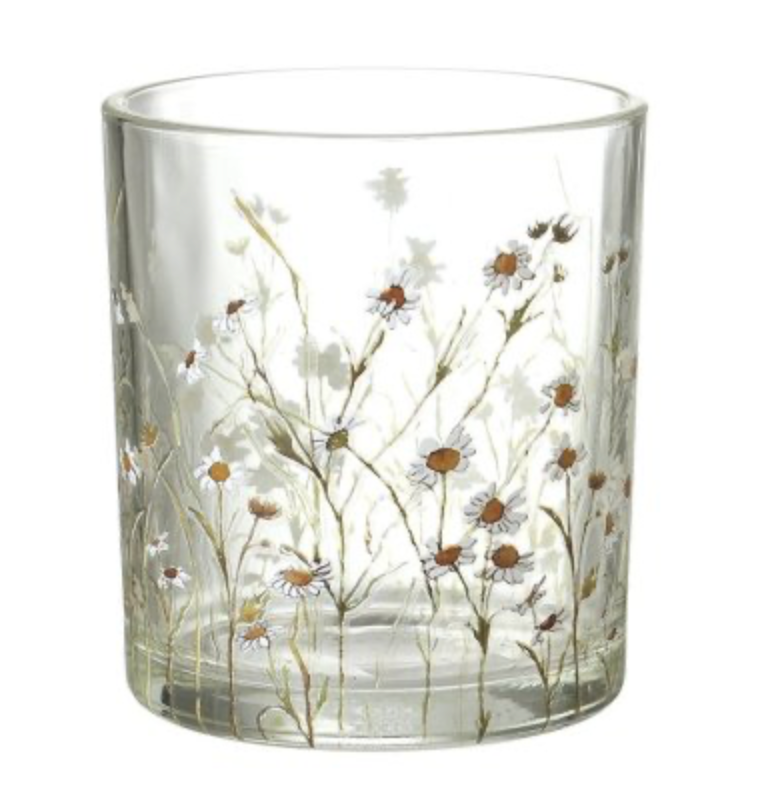 Windlicht Glas Bloemen Daisy 7x8x7 cm